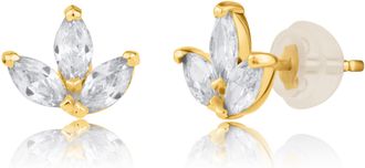 MAX + STONE 10k Yellow Gold Cubic Zirconia Lotus Flower Stud Earrings