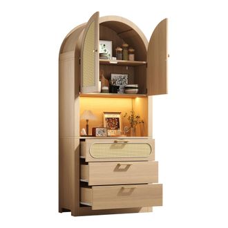 STILVORA Vitrina Con 2 Puertas, 1 Nicho, 2 Estantes, 3 Cajones Y Led Para Sal&oacute;n, En Mdf, Blanco Y Roble Claro, 80&times;35&times;180 Cm