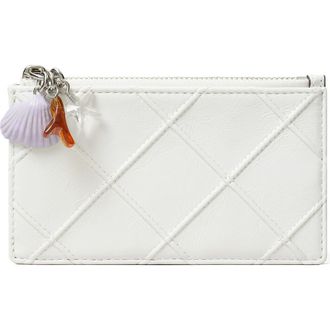 Tory Burch Fleming Charm Distressed Leather Zip Card Case in Cirrus Cloud at Nordstrom