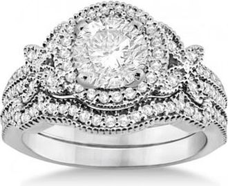 Allurez Butterfly Diamond Engagement Ring & Wedding Band Palladium (0.58ct)