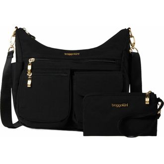 Baggallini Modern Everywhere Hobo Crossbody Bag with Wristlet in Black With Gold Hardware at Nordstrom