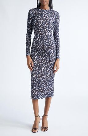 Michael Kors Shadow Floral Lace Long Sleeve Sheath Dress in Midnight/Optic White at Nordstrom, Size 10