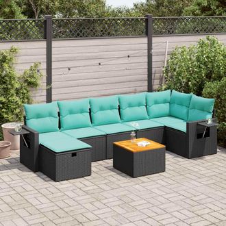 vidaXL Vidaxl Set De Sof&aacute;s De Jard&iacute;n Y Cojines 8 Piezas Rat&aacute;n Sint&eacute;tico Negro
