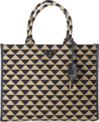 Prada Pre-owned Womens Large Symbole Embroidered Tote Bag in Black and Beige - One Size