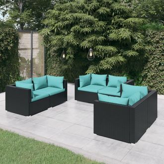 vidaXL Set De Muebles De Jard&iacute;n 6 Pzas Y Cojines Rat&aacute;n Sint&eacute;tico Negro Vidaxl