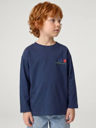 Vertbaudet Jungen Langarmshirt mit Print vorne und hinten aquamarine