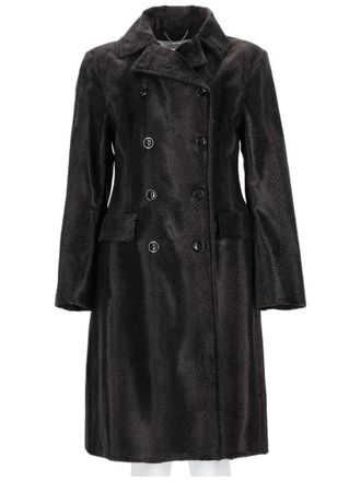 Palt&ograve; Double-Breasted Coat with Textured Glossy Fabric