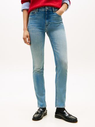 Tommy Hilfiger Slim-fit-Jeans TOMMY HILFIGER DNM SLIM RW, Damen, Gr. 26, L&auml;nge 30, love, Denim/Jeans, Obermaterial: 99% Baumwolle, 1% Elasthan, Abriebeffekte, slim f