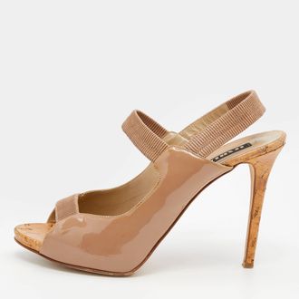 Le Silla Beige Patent Leather Slingback Sandals