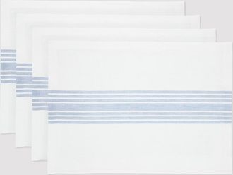Solino Home Linen Placemats Set of 4, 14 x 19 Inch for Dining Table, Holiday and Everyday Table Decor - Farmhouse in Dusty Blue And White at