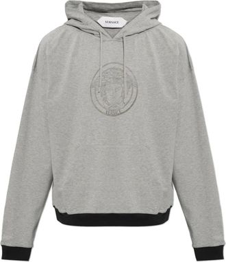 Versace Bedrukte Hoodie van Katoen-Jersey - Heren - Hoodies - Grijs - XL - Katoen - Hoodies & sweatvesten