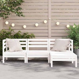 Berkfield Home Garden Sofa 3-Seater with Footstool White Solid Wood Pine