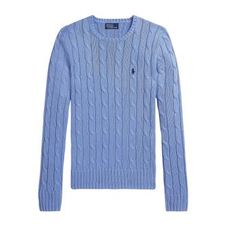 Polo Ralph Lauren Round-neck Knitwear, female, Blue, Size: XS Crew-neck Cable-knit Sweater