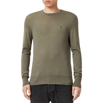 AllSaints Mode Merino Wool Crewneck Sweater in Dusky Green at Nordstrom, Size Medium