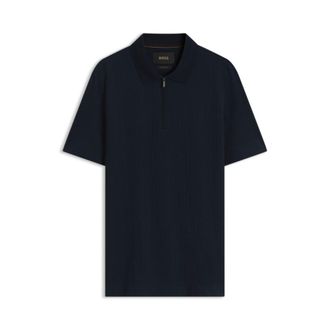 BOSS Zipper-neck polo shirt in a cotton-silk blend