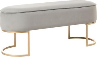 Beliani Banco Tapizado Glamuroso Puf Decorativo Patas Met&aacute;licas Doradas Estampado Liso Gris Claro Milry