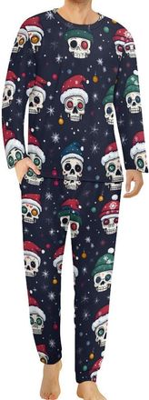 Generic Christmas Skull Mens Pajamas Set Long Sleeve Tops And Bottoms Soft Nightwear Comfy Loungewear Pj Sets 6XL