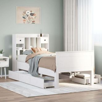 vidaXL Cama Con Estanter&iacute;a Sin Colch&oacute;n Madera Maciza Blanca 75x190 Cm Vidaxl