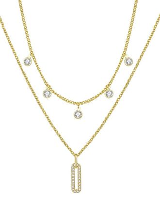 Liv Oliver 18K Plated Cz Double Layer Embelishhed Necklace
