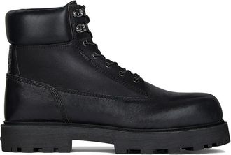 Givenchy Zwarte Laarzen met Gewatteerde Kraag - Heren - Veterlaarzen - Zwart - 41 EU - Leer - Schoenen