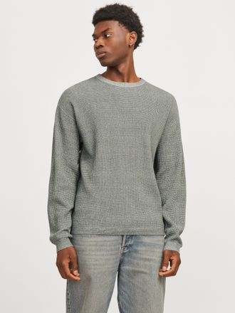 Jack & Jones Strickpullover JACK & JONES JJWALTER KNIT RELAXED CREW NECK, Herren, Gr. XS, gr&uuml;n (agave gr&uuml;n detail:with wei&szlig;), Strick, Obermaterial: 50% Baumwolle, 