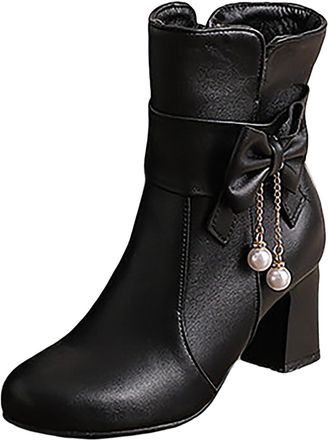 Generic Chunky Heels Ankle Boots Womens Classic Leather Booties Non Slip Comfortable Lightweight Zipper Waterproof Pull on Shoes Lace up Women Boots Fall Wint