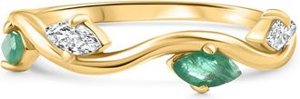 Pompeii3 3/8Ct Emerald Marquise Shape Diamond & Gemstone Wedding Ring 10k Gold Lab Grown