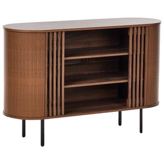 Beliani Aparador De Tablero De Part&iacute;culas Patas De Metal Estilo Retro Sala De Estar Muebles De Almacenaje Marr&oacute;n Oscuro Taroon