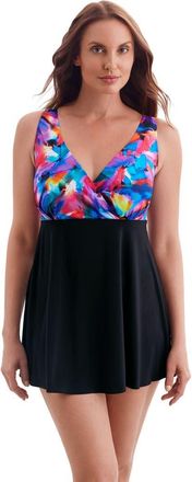 Longitude Crossover Plunge Long Torso Swim Dress in Brushpainter at Nordstrom, Size 10