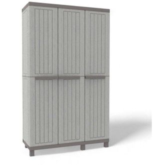 Terry Escobero Alto Con Estantes Regulables En Pl&aacute;stico Gris Efecto Madera Tres Puertas 102 Cm De Ancho Apertura Hasta 180 Grados