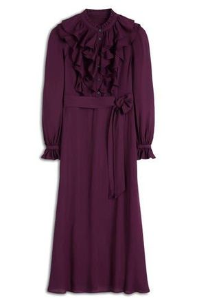 Boden Ruffle Detail Georgette Shirtdress in Dark Cherry at Nordstrom Rack, Size 0