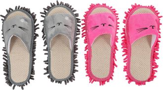 SOLUSTRE MOKKHNB 2 Pairs Non-slip Floor Mop Slippers for Cleaning Medium Wear-resistant Mopping Shoes with Cute Embroidered Design Removable and Washable for I