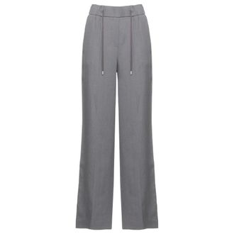 PESERICO Peserico, Wide Trousers, female, Gray, Size: S High-waist Wide-leg Linen Trousers