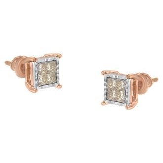 House of Brilliance 10K Two-Toned Gold PrincessComposite Diamond Stud Earrings in White at Nordstrom