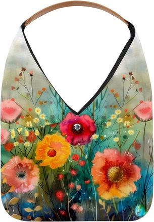 Generic Watercolor Floral Painting Reusable Lightweight Grocery Bags - Foldable Into Compact Pouch, Washable & Sturdy, Multipurpose for Shopping and Travel