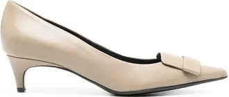 Sergio Rossi Beige Calfskin Mid Heel Womens Pumps