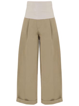 Darkpark Wide-Leg Cropped Cotton Pants with Turn-Up Hem