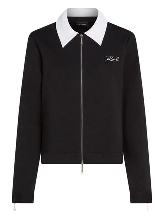 Karl Lagerfeld zip-up collar jacket - women - Cotton/Polyester/Elastane - S - Black