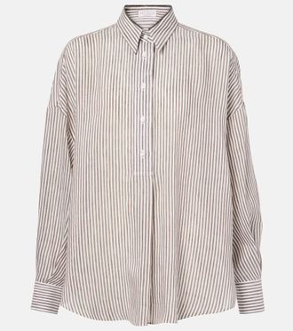 Brunello Cucinelli Camicia in lino e seta a righe
