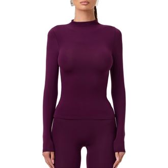 Naked Wardrobe Mock Neck Top in Dark Berry at Nordstrom, Size Medium