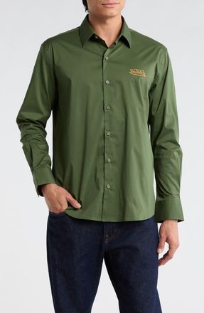 Von Dutch Logo Solid Button-Up Shirt in Olive Green at Nordstrom Rack, Size X-Large