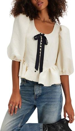 Free People Pamela Embroidered Bow Crop Top in White Alyssum at Nordstrom, Size X-Large