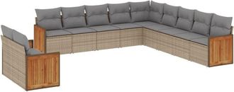 vidaXL Set De Sof&aacute;s De Jard&iacute;n 11pzas Con Cojines Rat&aacute;n Sint&eacute;tico Beige Vidaxl