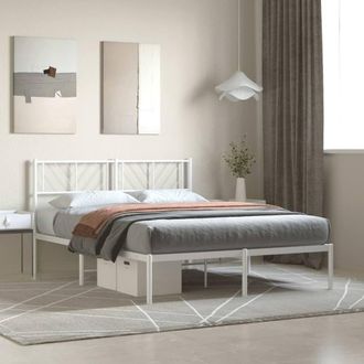 Berkfield Home Metal Bed Frame with Headboard White 140x200 cm