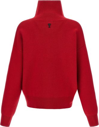 Ami Wool Turtleneck Cardigan - Red