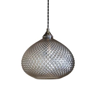 Loops Ceiling Pendant Light Champagne Glass & Antique Brass Plate 10W LED E27 in Clear