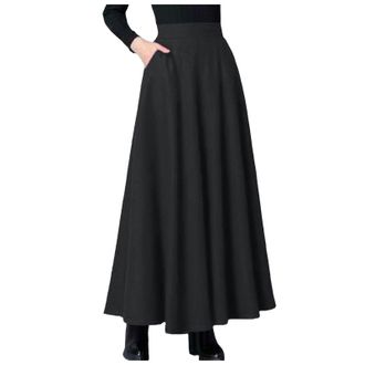 Generic Womens Vintage A-line Long Maxi Skirts Business Office Swing Pleated Flared High Waisted Skirt with Pockets Womens Renaissance Maxi Skirt Vintage Swin