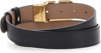 Valentino Garavani Womens Reversible Leather Belt Vlogo Black Calf