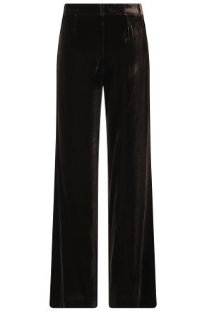 Kiltie Andrea Brown Viscose-Blend Velvet Straight-Leg Pants