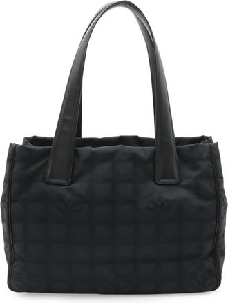 Chanel Black Nylon Jacquard Leather Shoulder Bag Tote Bag (Pre-Owned)